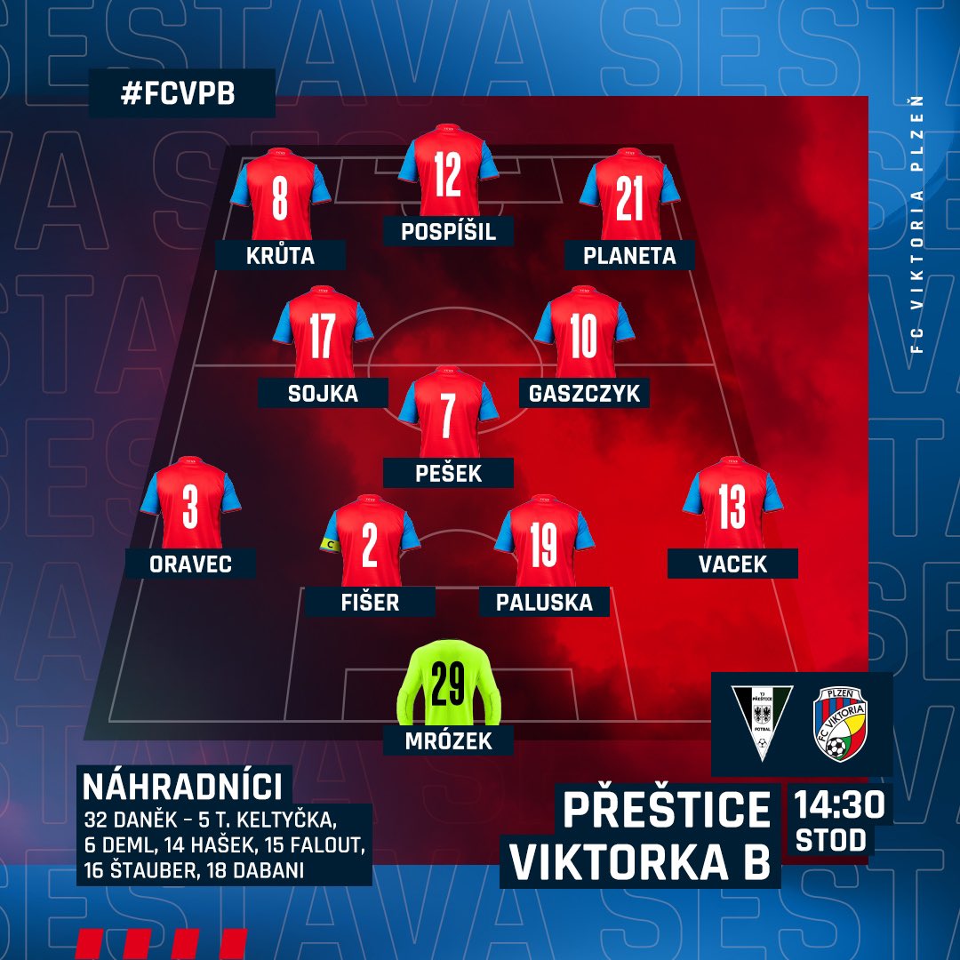 fcviktorkaplzen's tweet photo. 👥 | Do souboje s Přešticemi béčko vyběhne v této sestavě 💪

#fcvpB https://t.co/a2ewVByBe1