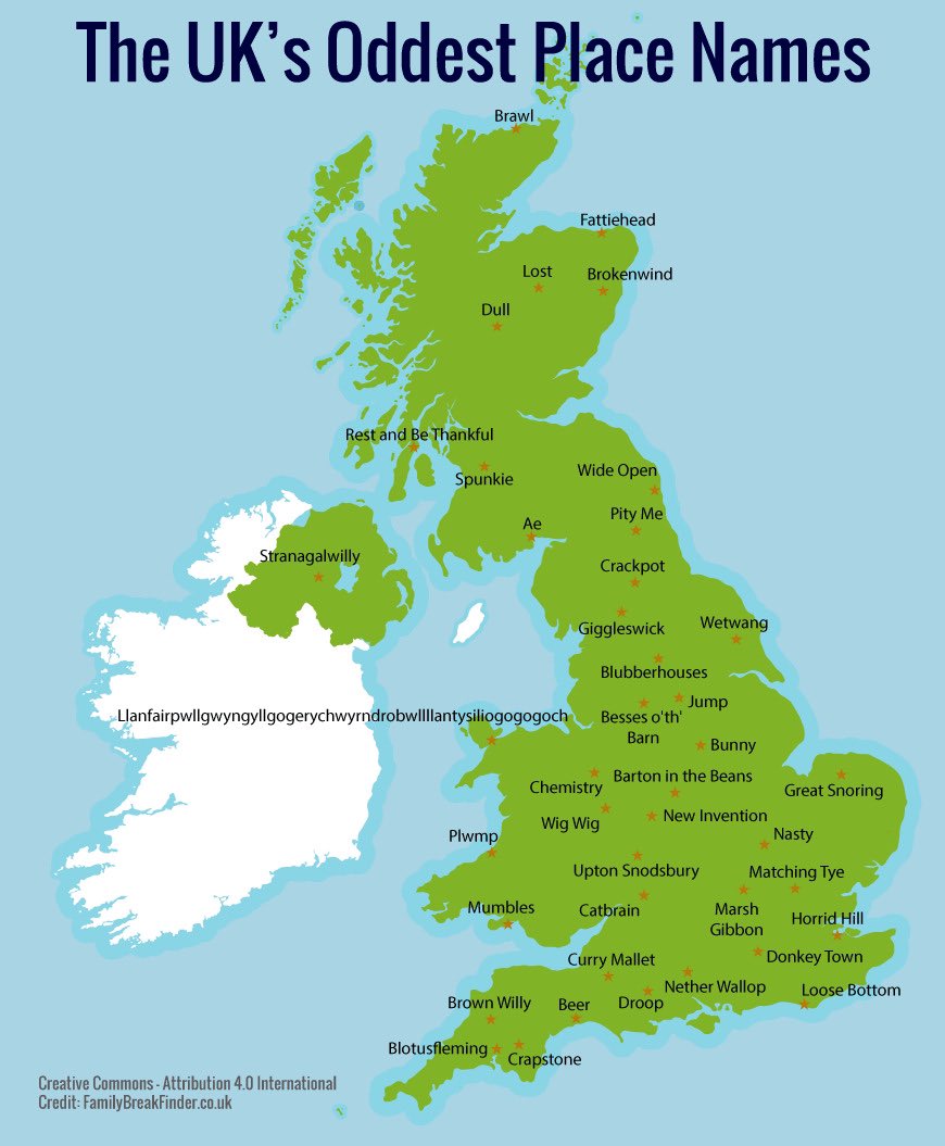 xruiztru's tweet photo. Map shows UK’s weirdest place names. https://t.co/D7rzbpYNnD