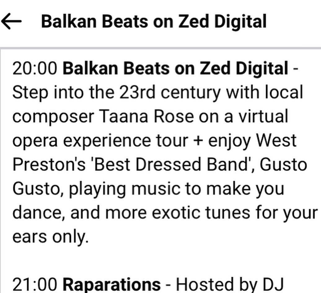 taana_rose's tweet photo. Thank you @balkan_beats_zed_digital @4zzzradio for the interview where I talk about my impressions of Artemis XR Opera and talk about the compositional processes I employed and the process of working with @luisatarnawskisings @jazzie.b and Nick Kirkup #xr #opera #techopera https://t.co/QSLhl85gn0