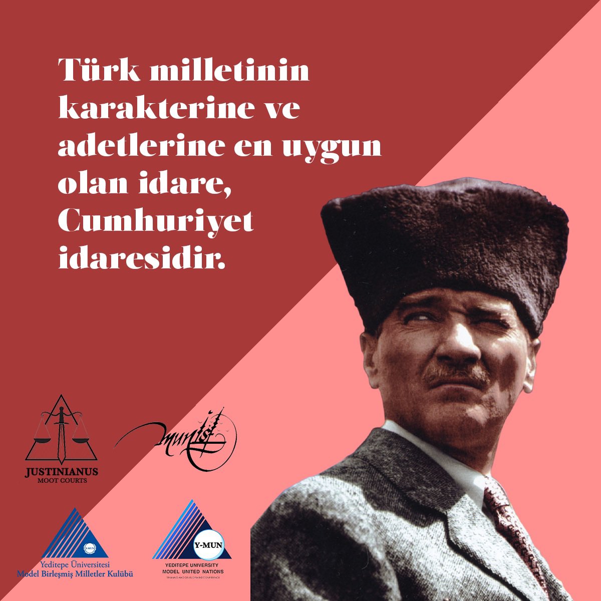 Cumhuriyetimiz 99 yaşında! 

Bağımsızlık mücadelesinin cumhuriyetin ilanıyla taçlandığı 29 Ekim Cumhuriyet Bayramını Justinianus Moot Court olarak kutlarız!

Bu uğurda başta Gazi Mustafa Kemal Atatürk ve silah arkadaşlarını saygı ve özlemle anıyoruz.