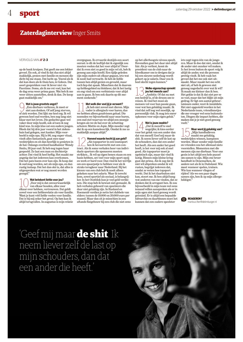 LimburgHandbal's tweet photo. Interview met Inger Smits in @delimburgersport vandaag. In voorbereiding op het EK dat volgende week begint. Vanmiddag om 14 uur NL - BRAZILIË live op Ziggo Sport. 👏👏👏 veel succes Inger! https://t.co/rwvUOcravu