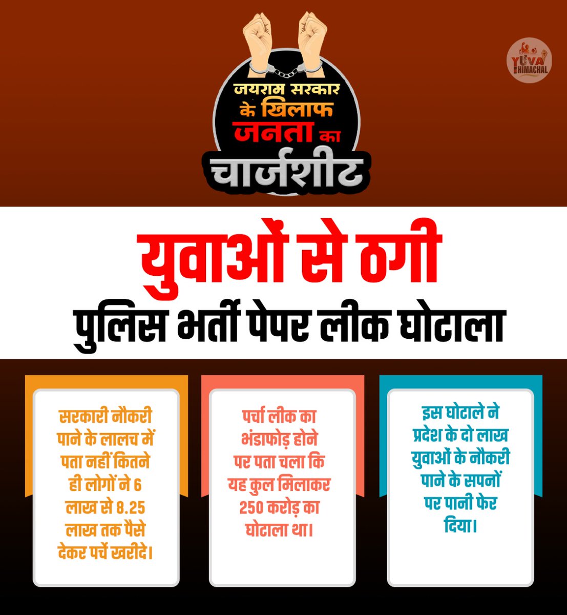 srinivasiyc's tweet photo. The double-engine government has scammed each recruitment in the state of Himachal and destroyed the lives of the youths who have put their sweat and blood into preparation for these govt recruitment exam!

The youth of Himachal has been brutally betrayed! 
#भ्रष्ट_भाजपा https://t.co/Efrr3QPInQ