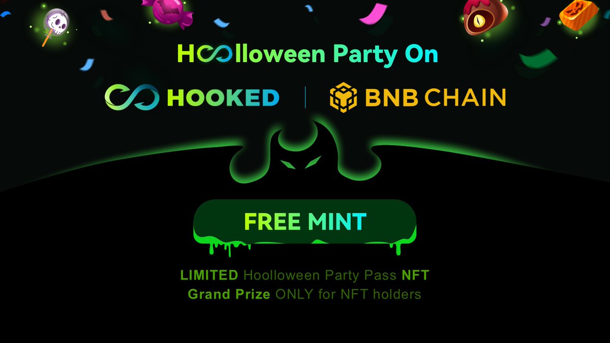 HookedProtocol's tweet photo. 24-hour countdown to Hooked &amp; @BNBCHAIN Party 🎃
Few remaining LIMITED Party Pass NFT

👻 MINT NOW 👻
👉🏻https://t.co/73OnR9KwxM

For NFT holders
❇️ Claim candies &amp; Get BNB
❇️ Be early members of Hooked &amp; Enjoy exclusive community benefits ♾️
#BNBCHAIN #MINTNFT https://t.co/43WmIQqn3z
