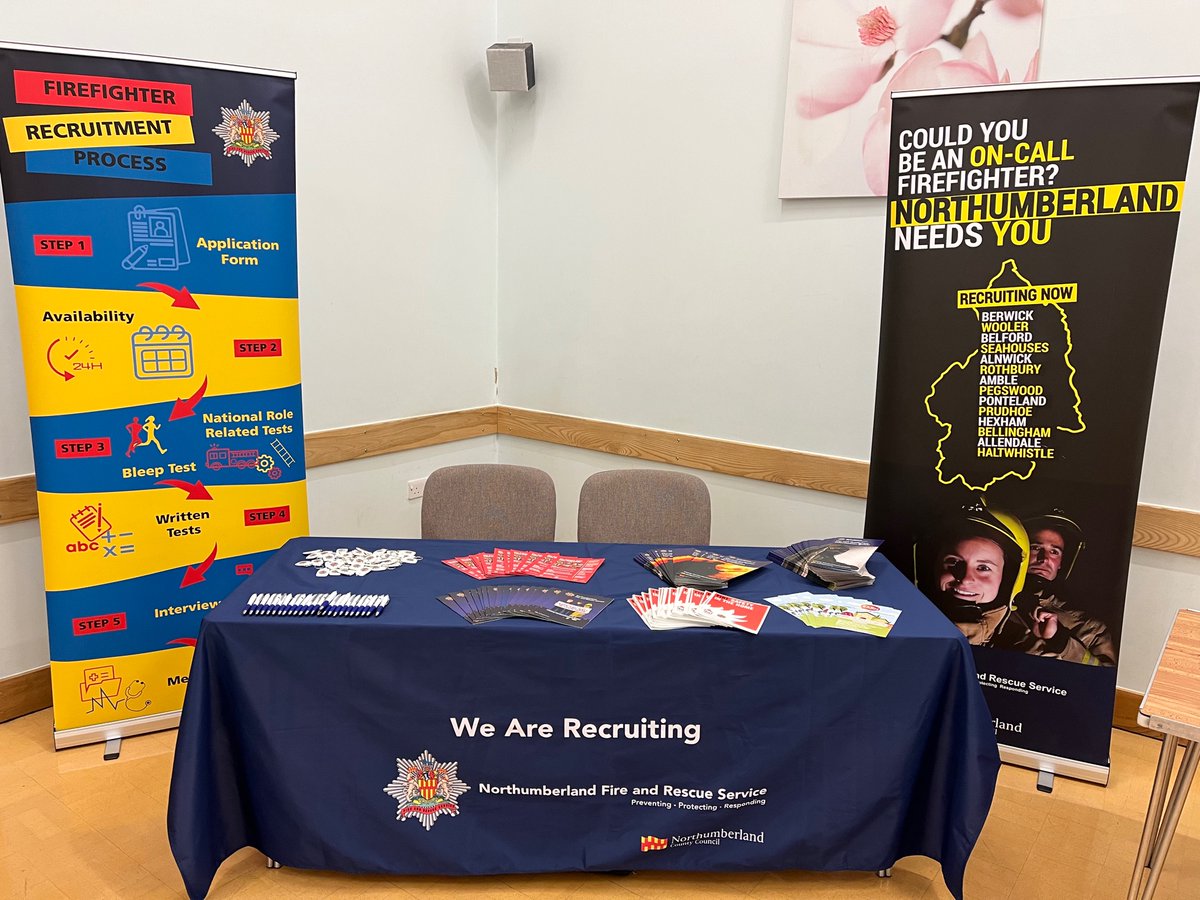 NlandFRS's tweet photo. All set up and ready to welcome the public to the Gosforth Jobs Fayre β¦ Come along and have a chat there might be something for you #PrimePosition #OnCall #PrincesTrust #Pens #Keyrings #SuperStaffInsight π https://t.co/yujyUnRqsG