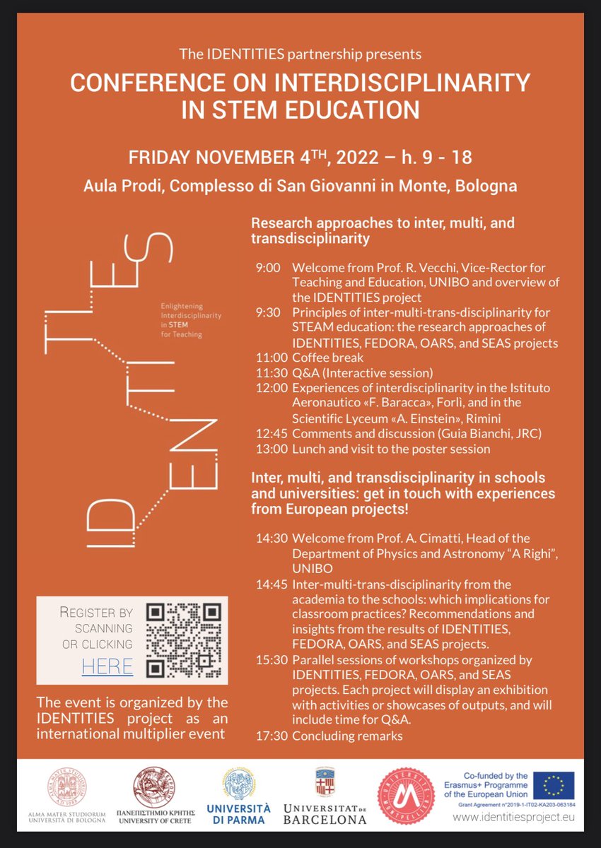 Less than one week to go with our #Conference on #interdisciplinarity in #STEMeducation. Bologna, on Friday Nov 4th. Register here: forms.gle/tpcMJwKHGEVA2m…