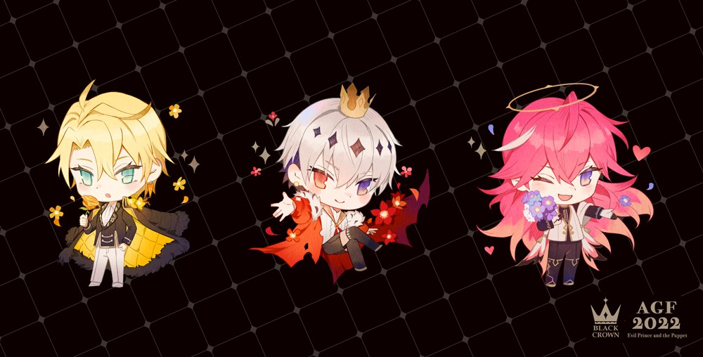 multiple boys 3boys crown male focus blonde hair chibi pink hair  illustration images