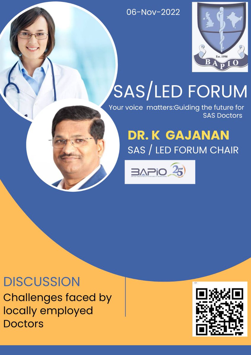 Join the SAS/LED forum at the BAPIO National Conference taking place from 4-6th November in Cardiff. Link to register: bookcpd.com/course/bapioac… The session will cover: 1) Your voice matters: Guiding the future for SAS doctors 2) Challenges faced by locally employed doctors