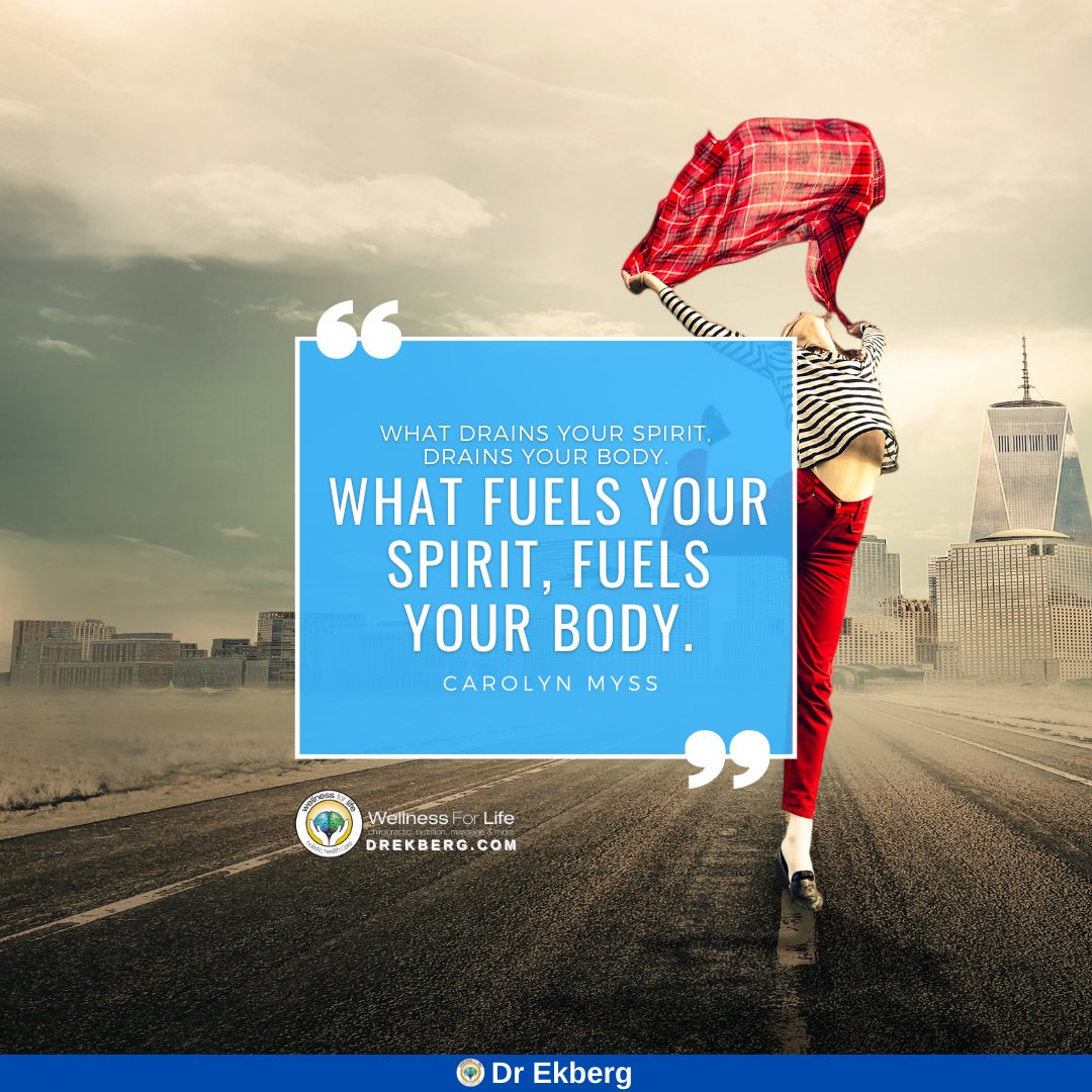 WellnessForLife's tweet photo. What drains your spirit, drains your body. What fuels your spirit, fuels your body. - Carolyn Myss
#quotes #healthquotes #fuelyourspirit #bodyandspirit #drekberg #drsten #drstenekberg #wellnessforlife https://t.co/QF8RJdkx7t