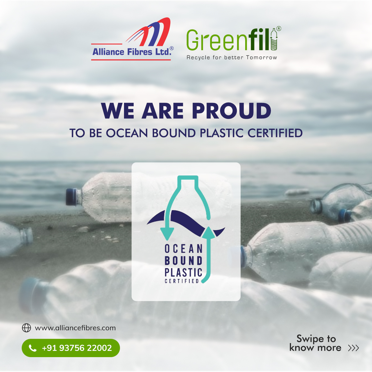 AllianceFibres's tweet photo. #OceanBoundPlasticCertifiedWe are proud to be Ocean Bound Plastic Certified. OBP  is all abandoned plastic waster within 50km from shores where management of waste is insufficient.
#alliance #greenfil #OBP #SaveOcean #SaveMarinelife #Reycle #circulareconomy https://t.co/AiOooRSvHk