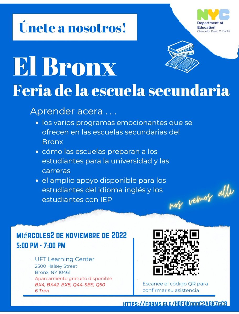 CSD9Bronx's tweet photo. Don't miss The Bonx HS Fair on Wednesday,  11/2 @ 5:00pm
@DOEChancellor https://t.co/wXKMzFtkYd