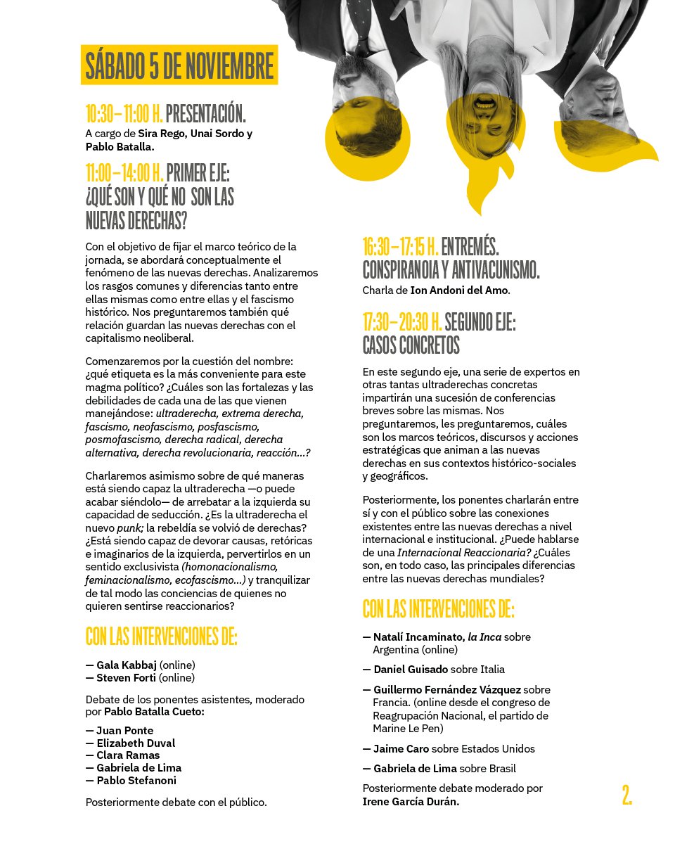 IzquierdaUnida's tweet photo. ‼️ ¡Presentamos el programazo de las jornadas #NuevasDerechas, #ViejasTempestades!

📔 Puedes ver el programa completo aquí: https://t.co/m5hFCFthy8

📆 Madrid, 5 y 6 de noviembre.

✍️ Inscripciones en https://t.co/EsybUXO31p https://t.co/pIIHhvVPMQ