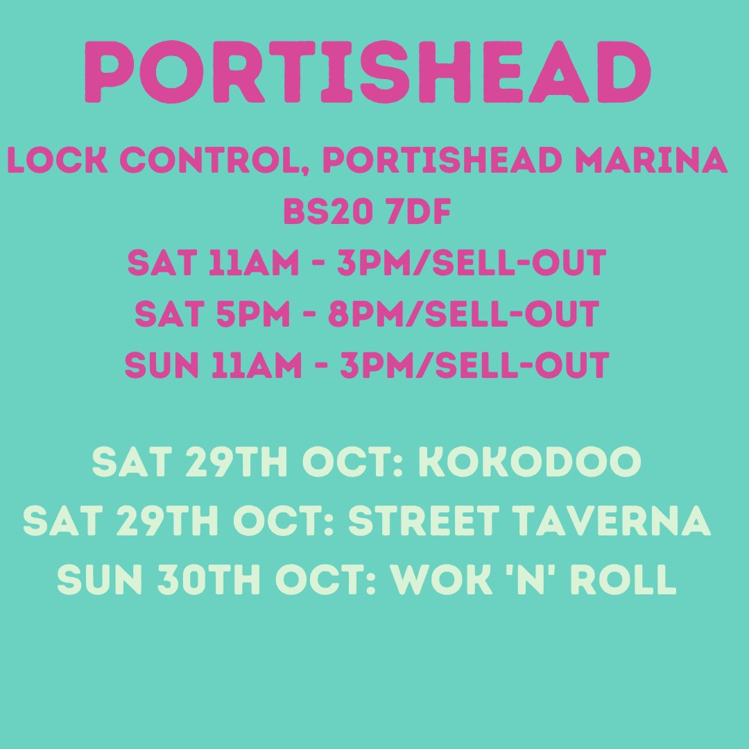 scoffpopup's tweet photo. PORTISHEAD! We have a triple pop-up this weekend with 2 different traders today (Saturday) and another tomorrow! Head down to #PortisheadMarina for the best street food on the water at. Open today 11-3 and 5-8 and tomorrow 11-3.
#Portisheadfood #Streetfood #Scoffpopup #Takeaway https://t.co/jyvhRQ3zt0