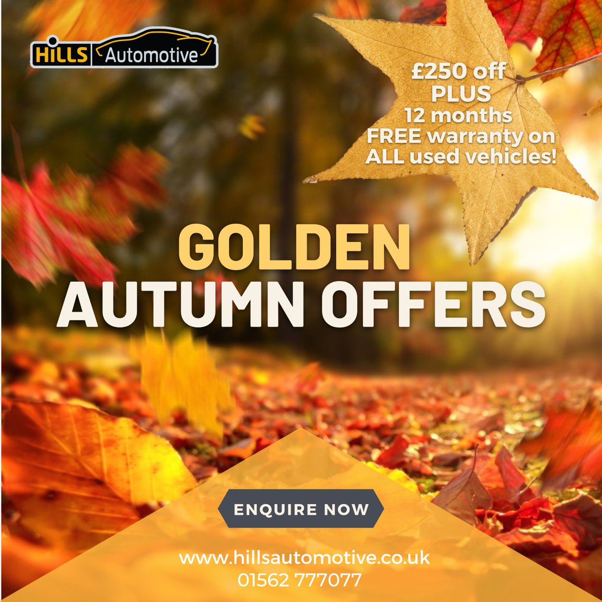 hillsautoUK's tweet photo. Discover Golden Autumn Offers @hillsautoUK this October 🍂
Get £250 off + 12 months #FREEwarranty on ALL used vehicles!
See our stock at https://t.co/f7T0IXTmmb #WorcestershireHour
#UsedCars #UsedVans #CarOffers #VanOffers
#Campervans #CommercialVehicles
#CarDeals #VanDeals https://t.co/hEIwe0zCQU