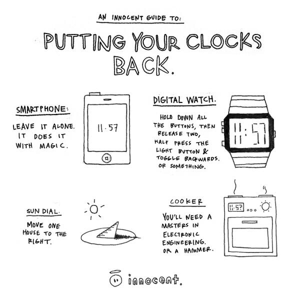We share this post from @innocent every year at this time but that's because it's brilliant! Two Questions: 💫What will you do with your extra hour? 💫 Will you bother to change the clock on your car/oven etc.?! #DaylightSavings #ClocksGoBack