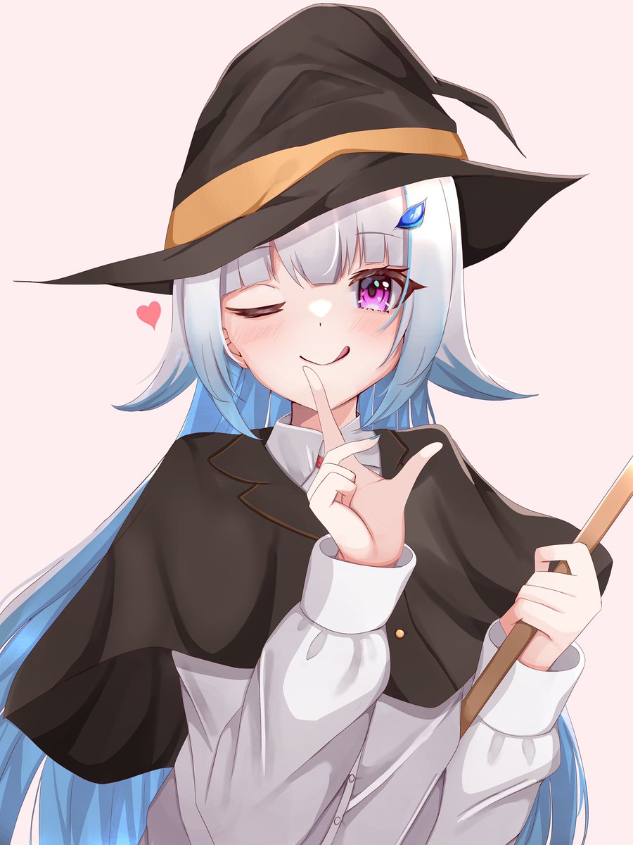 lize helesta 1girl hat witch hat one eye closed solo blue hair tongue  illustration images