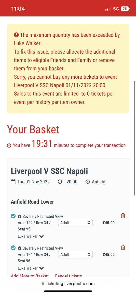 Lukewalker0's tweet photo. @LFCHelp why does it say limited to 0 tickets when I haven’t purchased any yet https://t.co/DXIsyZGFzD