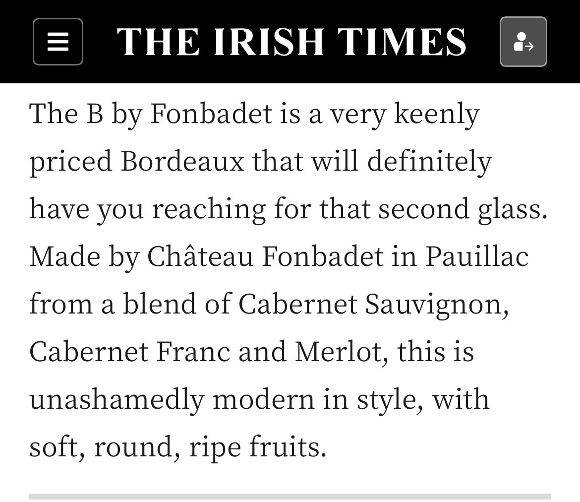 New arrival from Bordeaux in todays @IrishTimes 🍷 Many thanks @Wilsononwine for the mention 👍