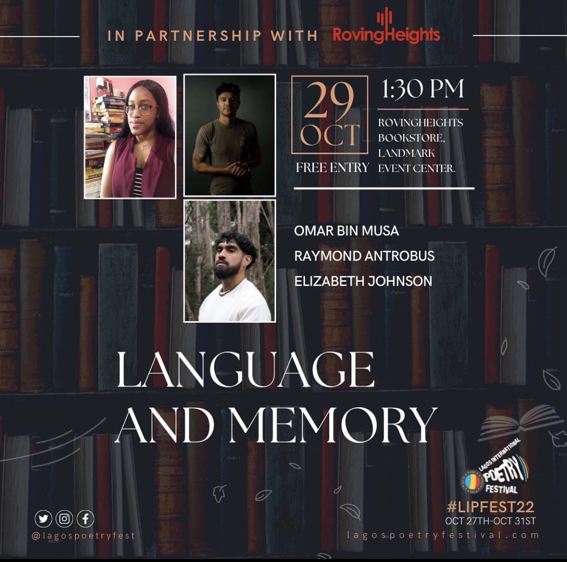 Looking forward to this session with @RaymondAntrobus and Omar Bin Musa for @LagosPoetryFest. This conversation and reading will be amazing.