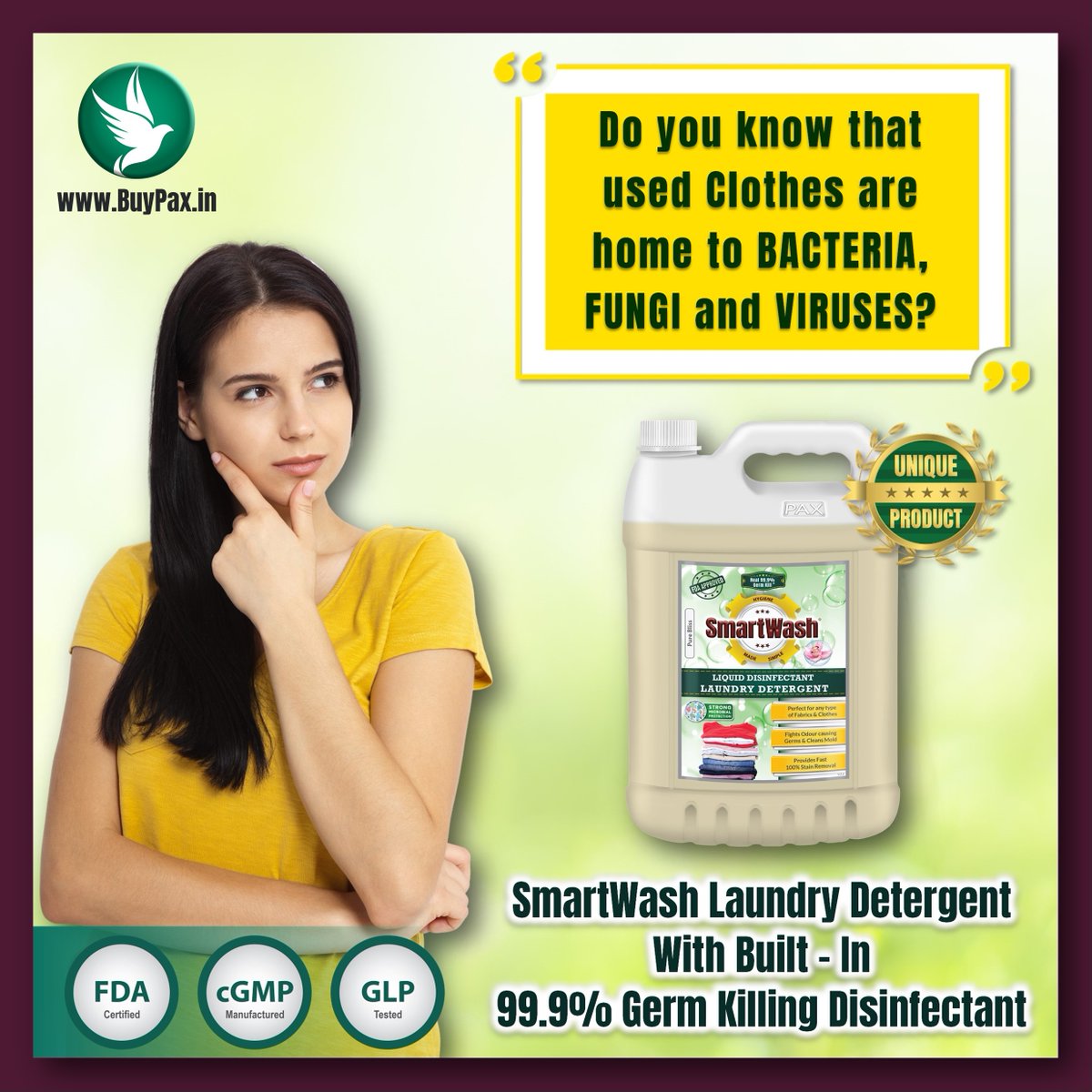 Ash_Pax's tweet photo. Be Smart, Use SmartWash Laundry Detergent with Fast Stain Removing, Germ Killing Built in Disinfectant. 

Fast &amp; Free Delivery. Web https://t.co/fcz2zLJUl0 or WhatsApp +918906212345 

#paxhygiene #smartwash #detergent #laundrydetergent #liquiddetergent #disinfectant #cleaner https://t.co/fbQwLD4blj