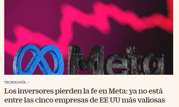 Merval_News's tweet photo. Los inversores pierden la fe en Meta: ya no está entre las 5 empresas de EEUU más valiosas #Meta #Facebook #inversion #WallStreet En: https://t.co/R2K1Qn6e0J (sección "Internacional") https://t.co/r2ftUFhnxF