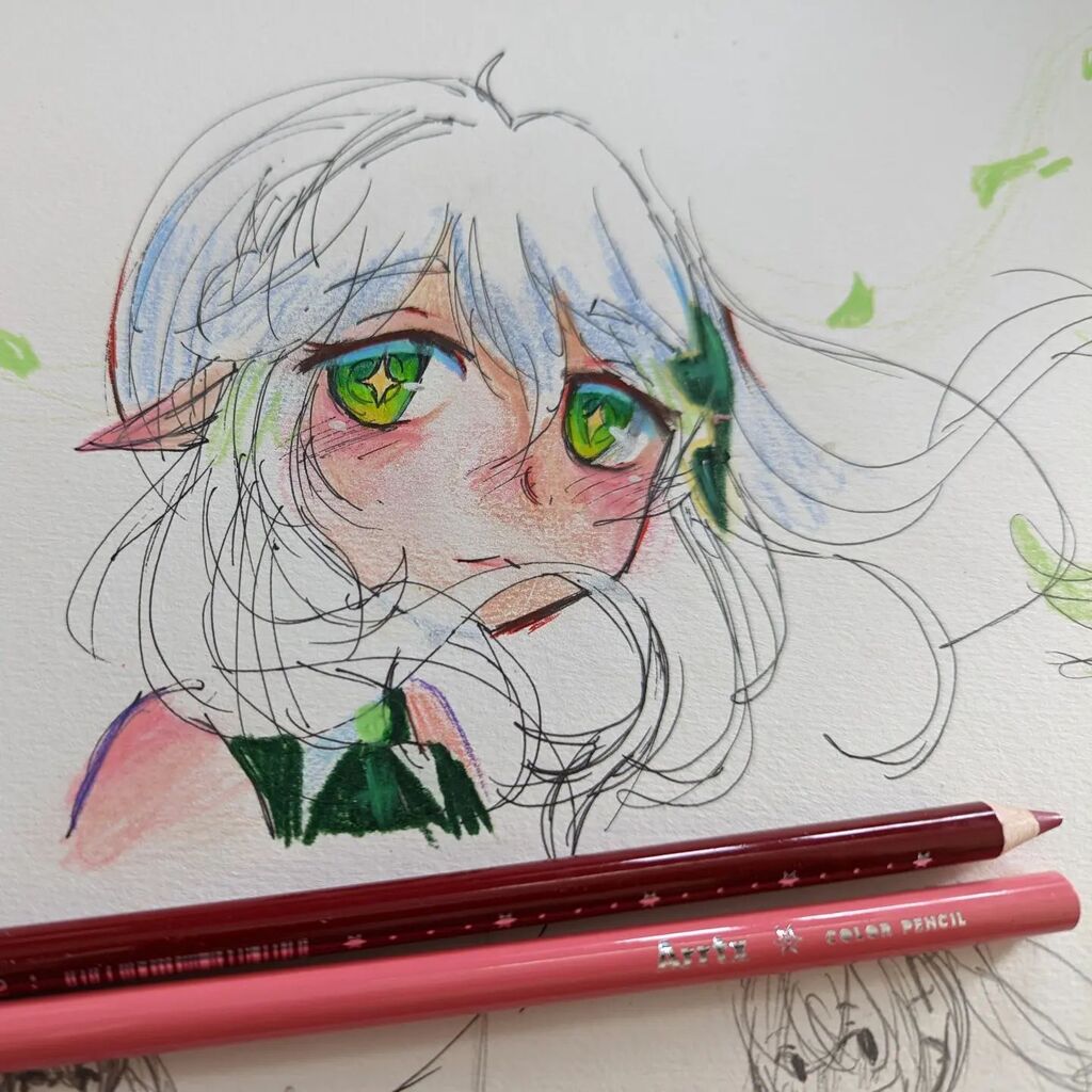 Shaorenchen's tweet photo. Preparing for a nahida fanart but it's hard. Also, I got the @arrtxart colored pencils and really like them <3

#arrtxcoloredpencil #arrtx #animeart #genshinimpact #nahida https://t.co/IG2uOx2imB https://t.co/G4uY0jQT1I