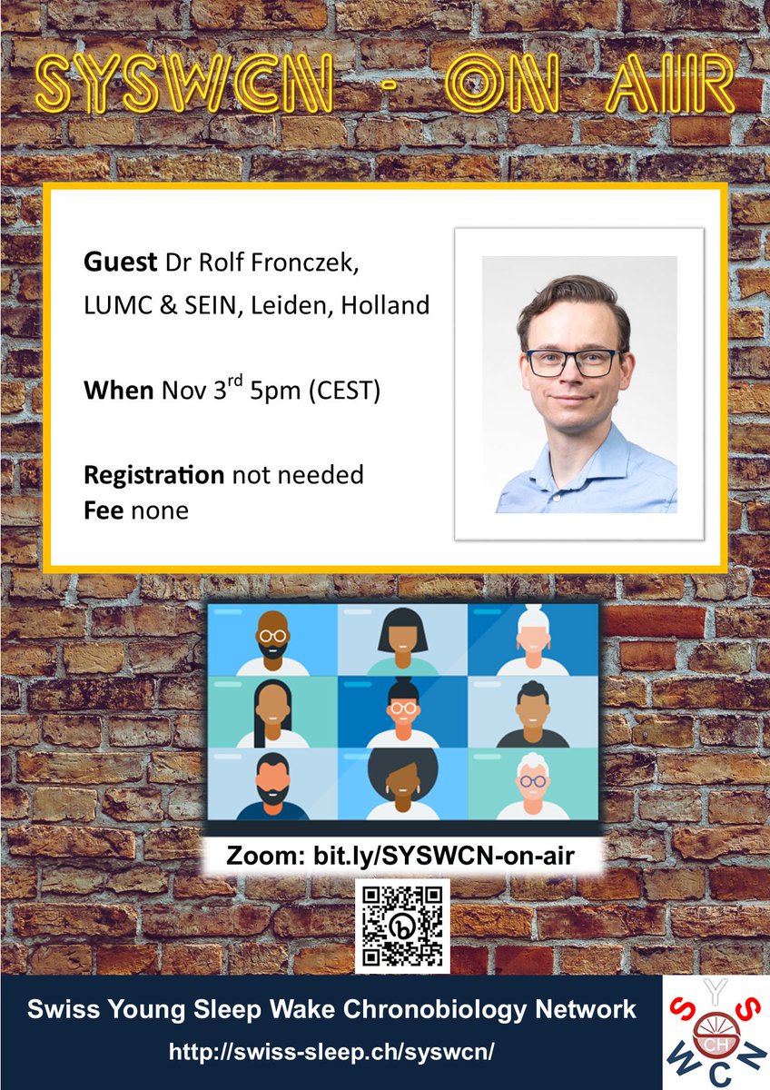 It is a pleasure to announce Dr Rolf Fronczek as our next speaker at career &amp; science talk format of the Swiss Young Sleep Wake Chronobiology Network (SYSWCN - ON AIR). Looking forward! #SYSWCN #SSSSC #Sleep <a href="/d_schreier/">David Schreier</a>
 <a href="/UZH_SHZ/">Sleep & Health Zurich</a>