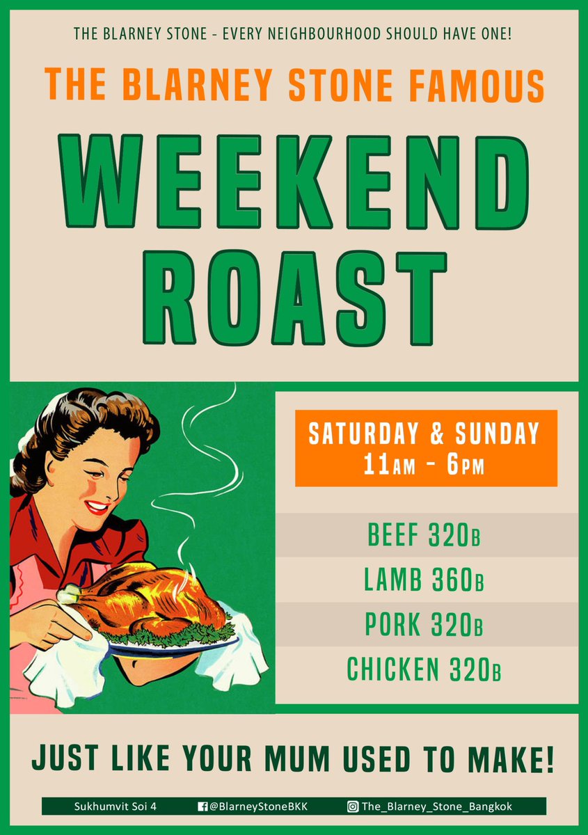 BlarneyStoneBkk's tweet photo. Great Roast Beef! Lamb, Pork or Half Roast Chicken also available‼️
#weekendroast #theblarneystonebkk #bangkok #NANA https://t.co/MWkkpwFg0F