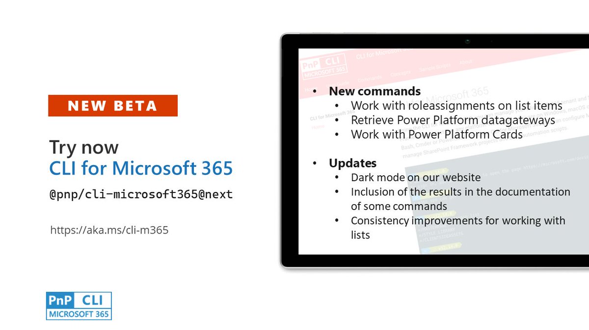 The last full week of #hacktoberfest with over 30 prs closed 📈 Working with #PowerPlatform #cards 💳 and a whole lot of improvements! Try: `npm i -g @pnp/cli-microsoft365@next`. Release notes: pnp.github.io/cli-microsoft3…  #Microsoft365dev #m365pnp