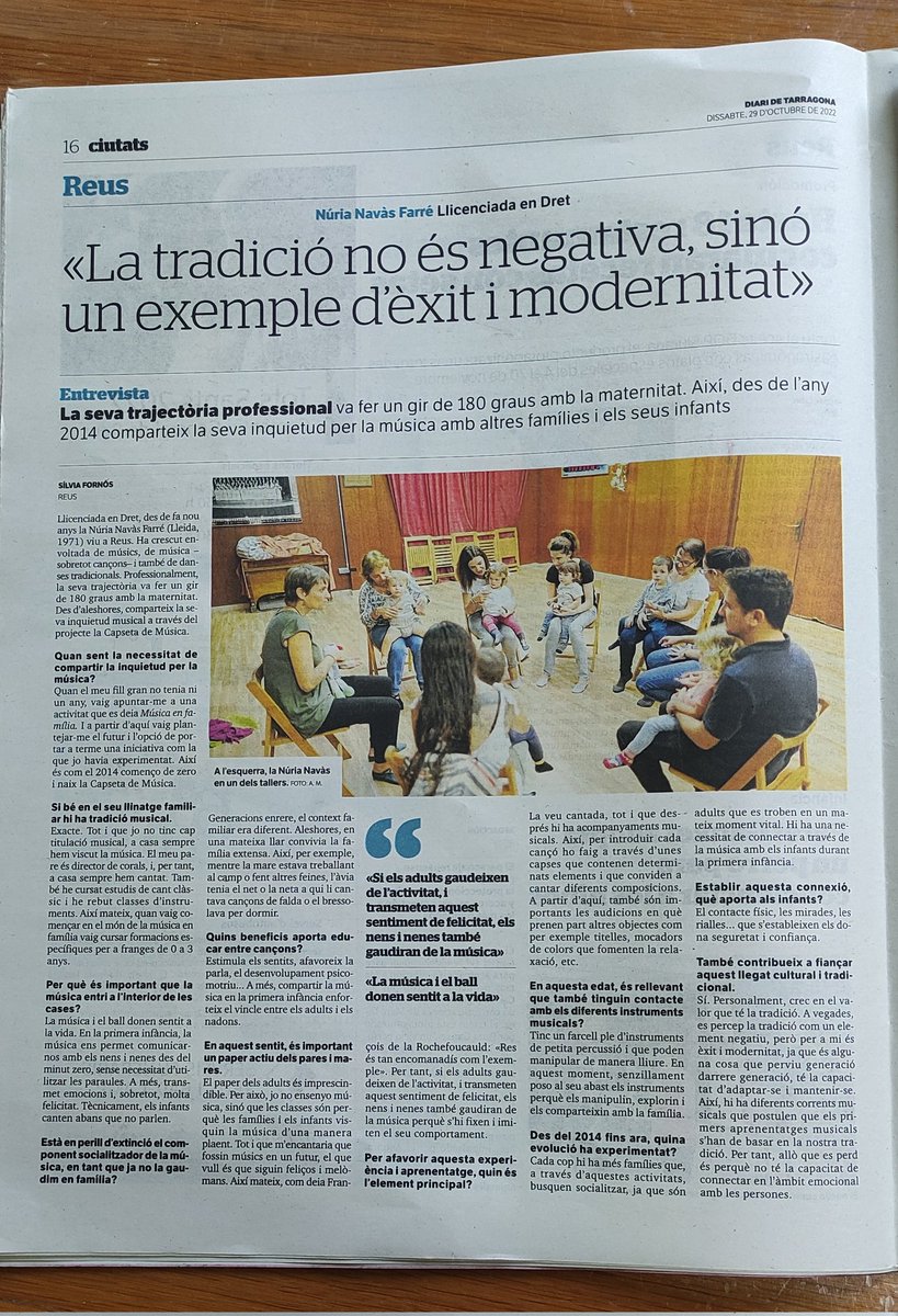 CapsetaDeMusica's tweet photo. Avui La Capseta de Música "sona" al @diaridtarragona 

Gràcies, Sílvia Fornós, per l'entrevista tan interessant! https://t.co/zQyg9dPog4