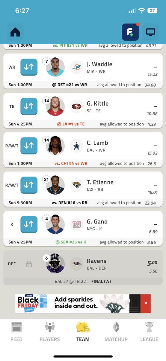 Joshua_Lee1's tweet photo. @NFLFantasy First set was my original team (first two) second set is my new team after trades did I end up building a better team? https://t.co/DZ3uEgORZ2