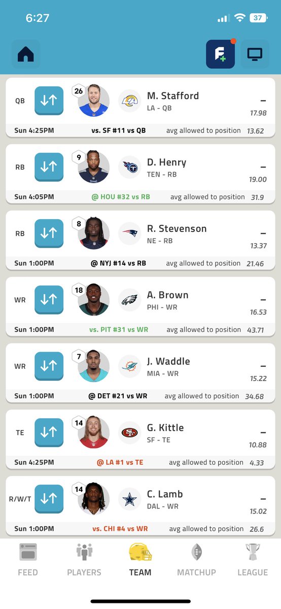 Joshua_Lee1's tweet photo. @NFLFantasy First set was my original team (first two) second set is my new team after trades did I end up building a better team? https://t.co/DZ3uEgORZ2