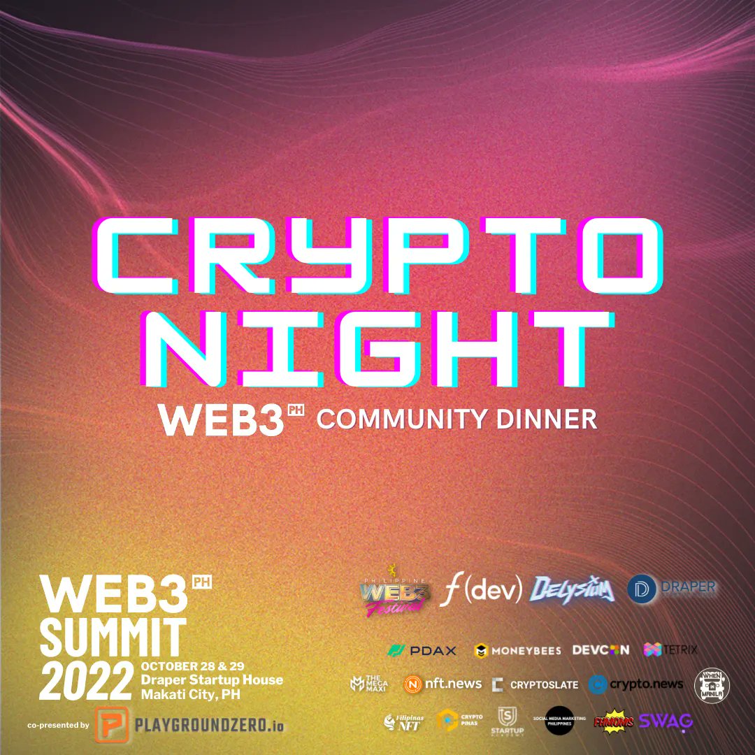 web3phsummit's tweet photo. Both days of #Web3PHSummit has been successful! We would like to extend our heartfelt gratitude to everyone who supported us 😍
Meet other Web3 builders, founders, investors, artists, players and entrepreneurs over dinner and drinks on Crypto Night at 7PM.
See you! 🔥 https://t.co/MO7YeRaRLQ