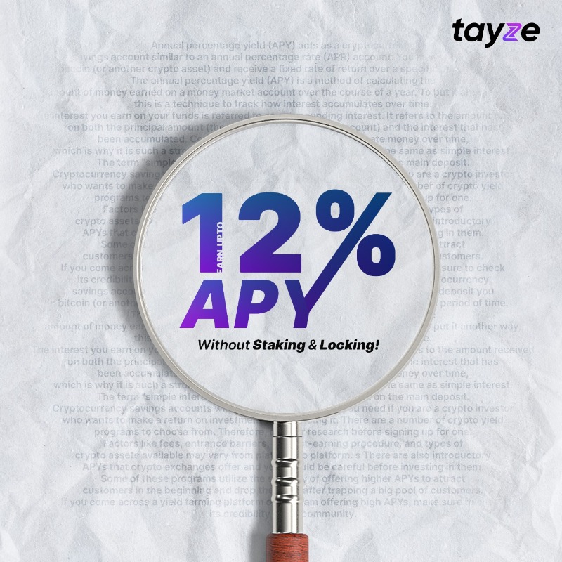 tayzeapp's tweet photo. Earn upto 12% APY on your Crypto idle assets without any locking or staking. 🚀

@Tayzeapp offers safe, secure and user friendly Crypto payments and transfers at absolutely zero 0️⃣ transaction fees.

Subscribe to waitlist &amp; get early access of the app
#Letstayze #Tayze
