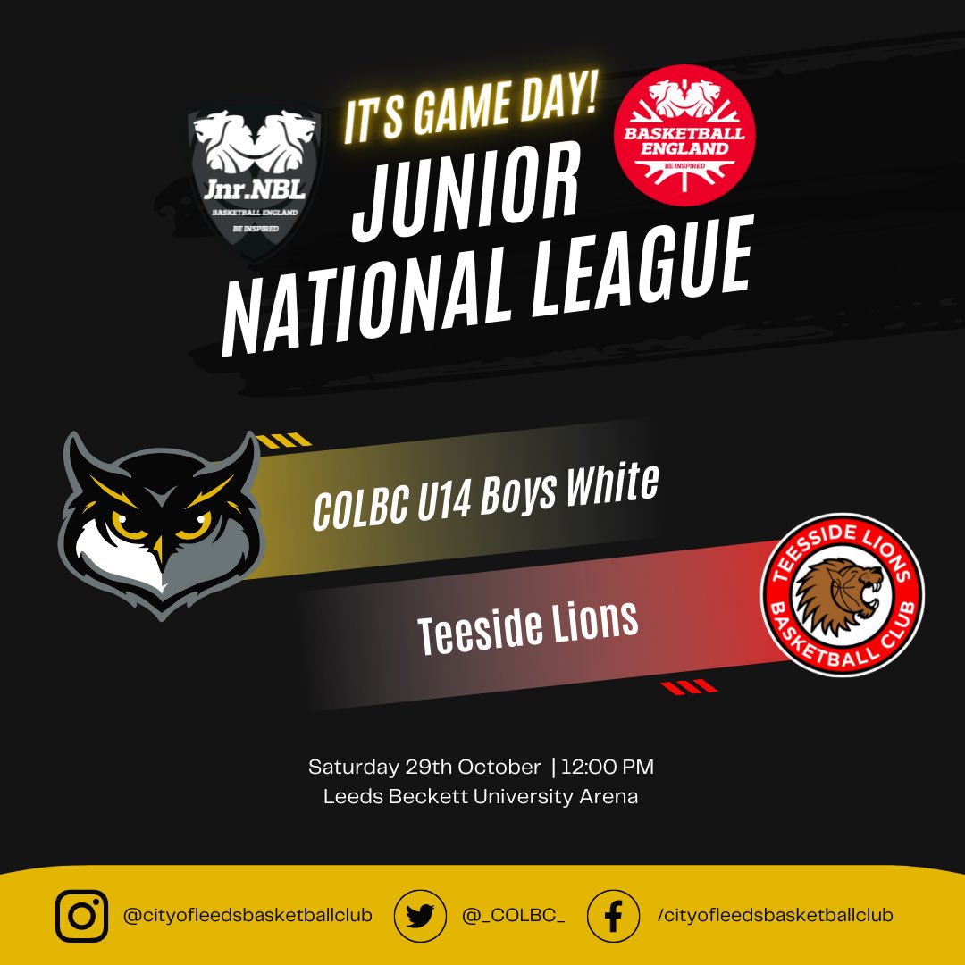 _COLBC_'s tweet photo. 7 game slate for our junior teams today in the national league 🗓
-
Let’s continue with all the learning we’ve taken so far this year as we round out the first month of the season ✅
-
Good luck to all our teams… Let’s go Leeds 🏀 #COLBC https://t.co/2IpcNVmJfD