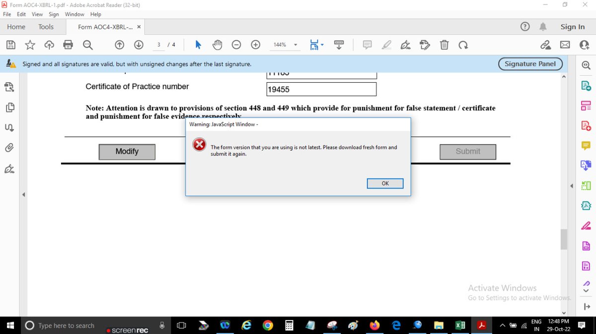 cskamleshkumar's tweet photo. @MCA21India @FinMinIndia @icsi_cs @theicai @ICAICMA Issues facing while prescrutiny of the Form AOC-4 XBRL. Form giving error that" Form that you are using is not latest". This was happen even in case of fresh Form. https://t.co/xpczhazt9v
