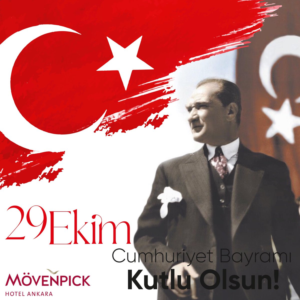 movenpickankara's tweet photo. 29 Ekim Cumhuriyet Bayramımız kutlu olsun!
Bugün Türkiye Cumhuriyeti’nin 99. yıl dönümünü gururla kutluyor, ulu önder Mustafa Kemal Atatürk’ü şükranla anıyoruz. https://t.co/UJWDdJUaUB