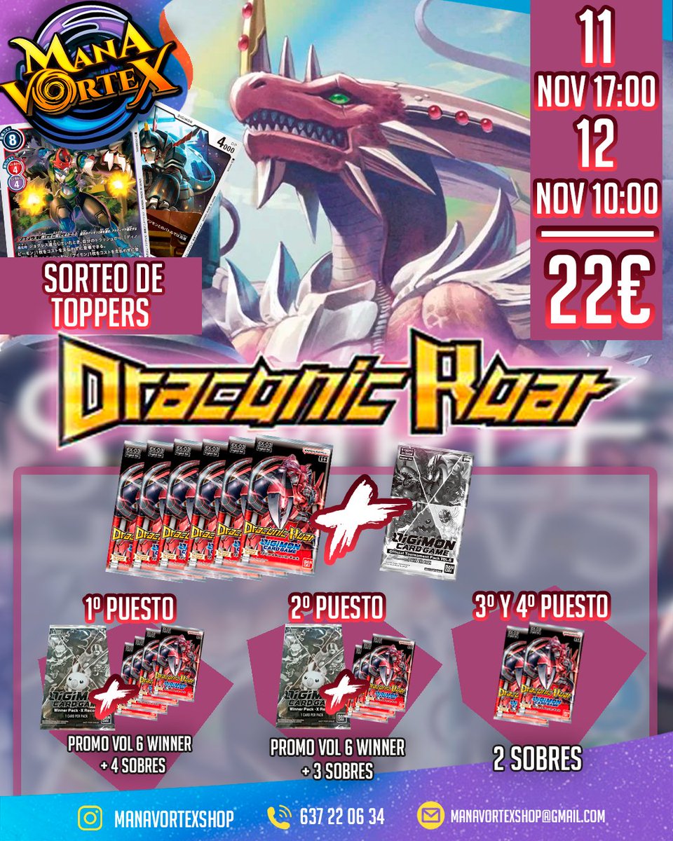 manavortexshop's tweet photo. Si te apetece jugar un torneo sellado de EX 03, el 11 y 12 de Noviembre no hagas planes y pásate para conocer las nuevas cartas que trae este set de la forma mas divertida!
✍️Apúntate aquí: 637220634
#manavortex #digimontcg #digimoncardgame https://t.co/546WHyl64z