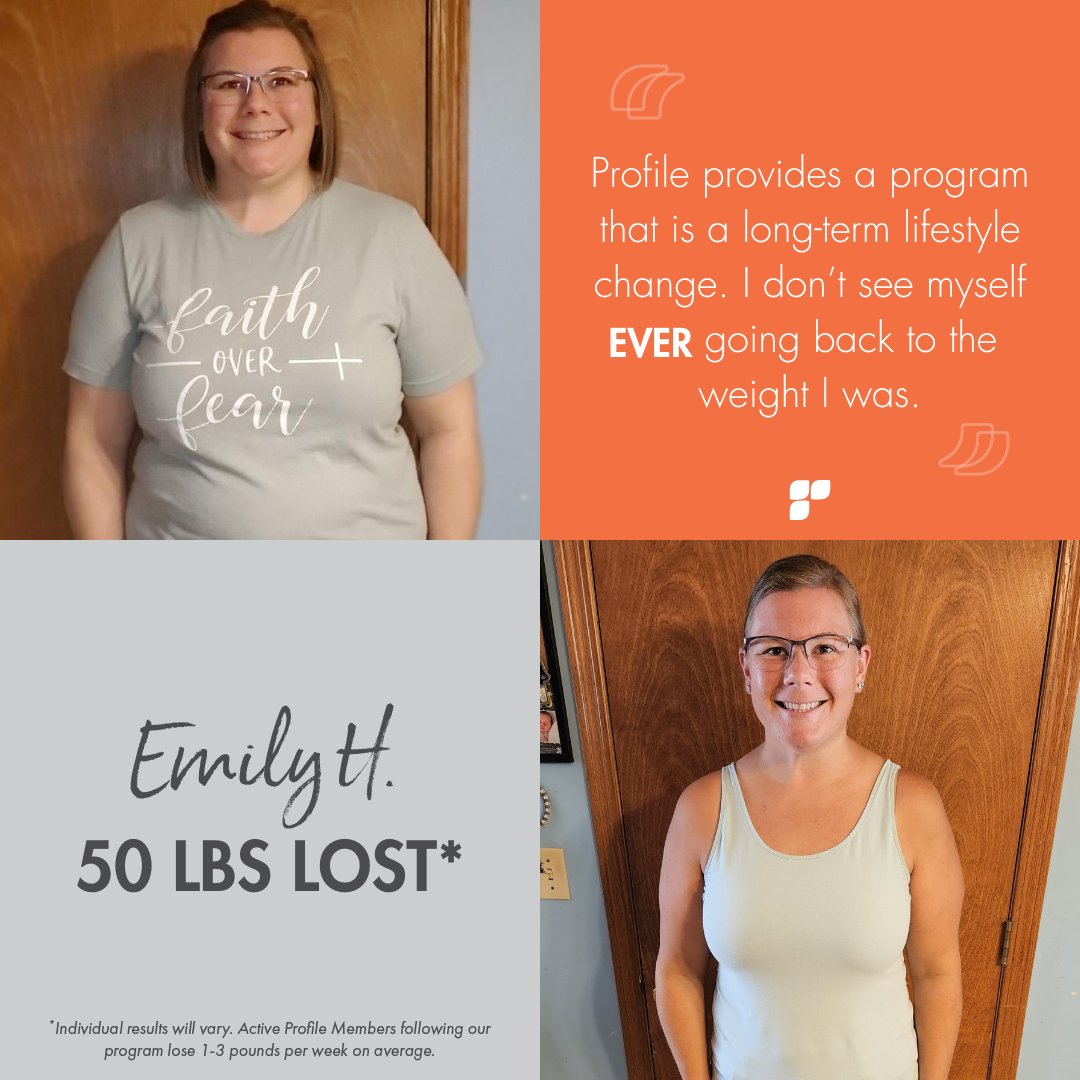 When Emily's favorite dress no longer fit, she knew she wanted to make healthy lifestyle changes. Now dedicated to her health, she is over 50 pounds down &amp; inspiring others to do the same! 

Read more of her story at the 🔗:profileplan.co/-Emily