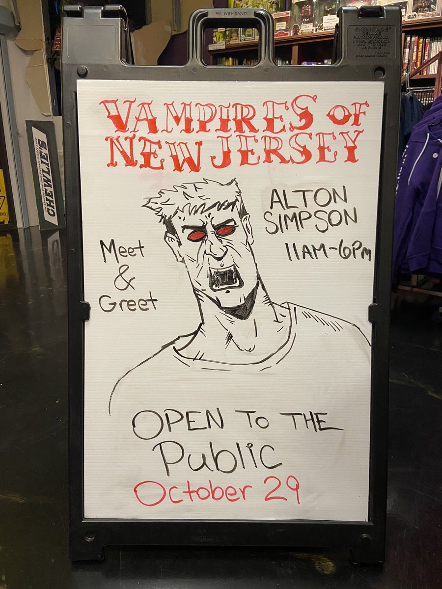 The_SecretStash's tweet photo. BREAKING! Professor Alton Simpson, NJ creator of Vampires of NJ and other terrifying tales, is ready to meet, greet and sign. Come on over now till 6 pm and revel in the spirit of Halloween 🎃! Free and open to all. https://t.co/SIkJPpLN17 @Ifunku #readmorecomics #vampiresofnj https://t.co/O6Qzd2N0Hg