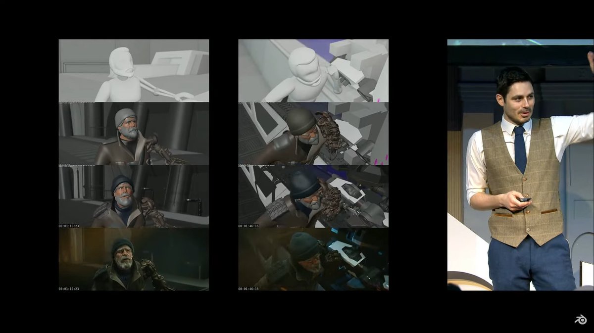 MShepelenko's tweet image. As a self-taught director and animator, I've enjoyed every moment of @hjalti  presentation on the "Fight of Animation". He shares his thought process on the fight direction, cinematography, time-budget awareness, his pipeline, and more! It was such an inspiring speech! Thank you!