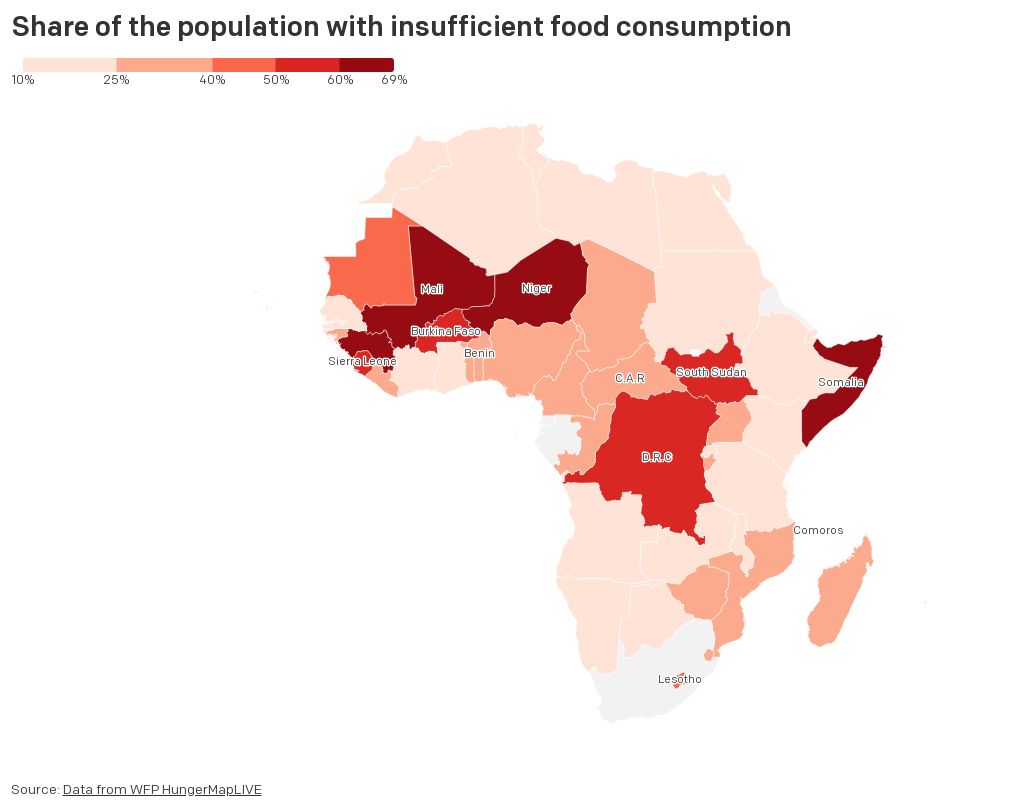 ONEAftershocks's tweet photo. On 29 October 2022, 606.6 million people in 92 countries did not have enough food
57% of them live in Africa. This means that nearly one in 3 Africans experience #hunger
#FoodSecurity data from #HungerMapLIVE https://t.co/aRVGrvPZJf
