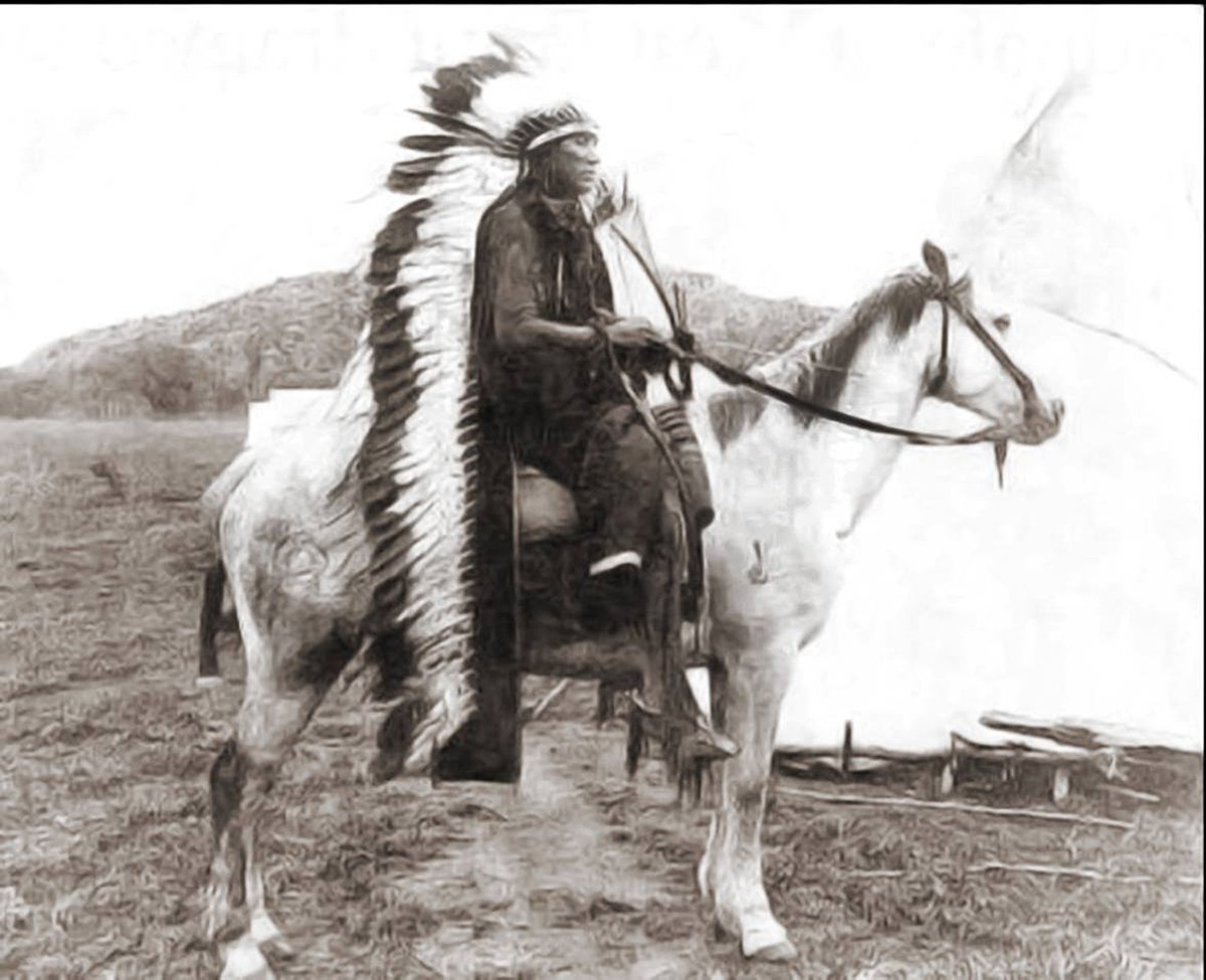 TracesofTexas's tweet photo. Famed Comanche war leader Quanah Parker in full headdress, 1886. It's so interesting to me to see the size and conformation of Comanche horses. https://t.co/W1vVRyrDOl