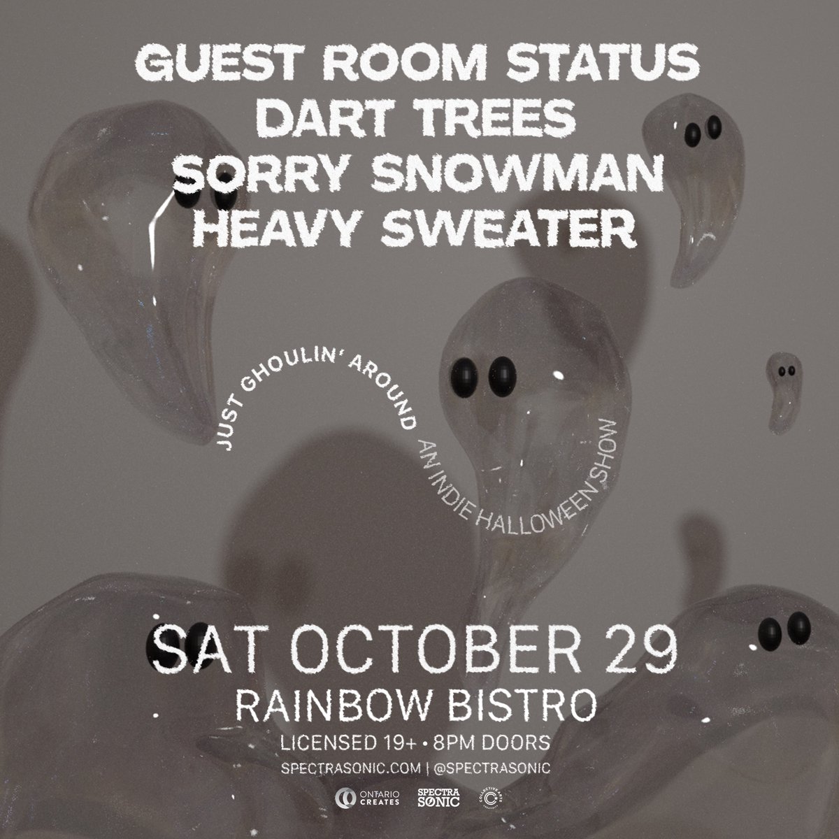 TONIGHT! 👻 Just Ghoulin' Around 🎃 <a href="/GuestRoomStatus/">guest room status</a> x <a href="/dart_trees/">dart trees</a> x <a href="/sorrysnowman/">Sorry Snowman</a> x <a href="/SweaterHeavy/">Heavy Sweater</a> 🎟 bit.ly/3Bo89Hq, @vertigoottawa &amp; the door 

🎉 costume contest w/ prizes from @longandmcquade, Vertigo, @beausallnatural, @emonightottawa &amp;  spectrasonic tickets!