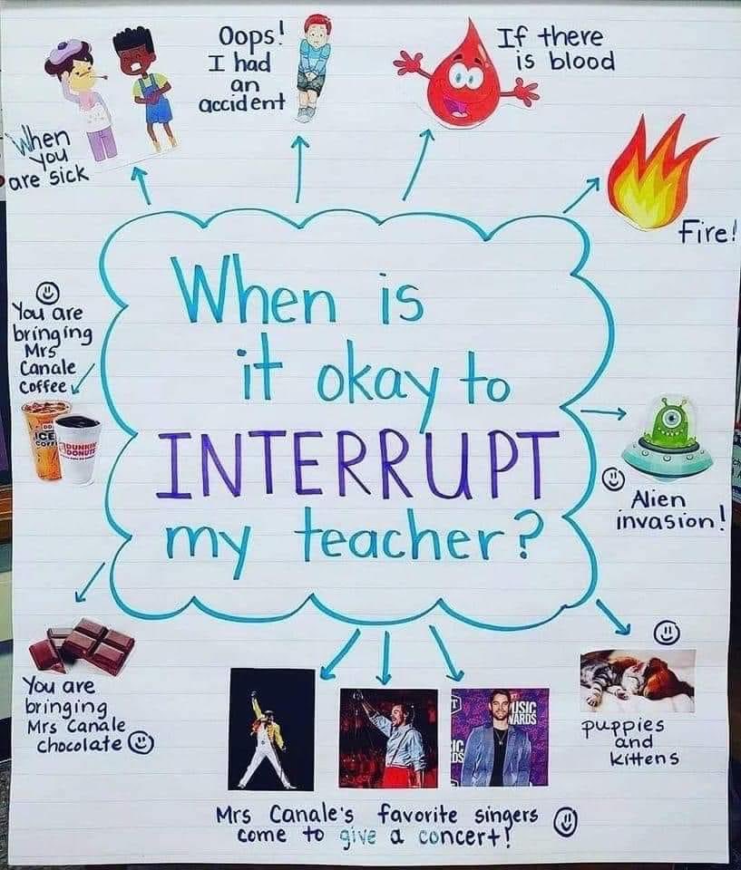 Love this. Some think it’s funny, but I see explicit teaching.☺️ #anchorcharts at its best! #creative #classmanagement