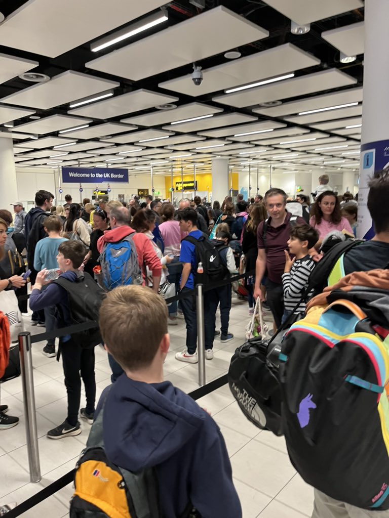 Ajmoffat's tweet photo. @CrispinBlunt Why are there massive queues for British families trying to get back into the country at Gatwick? #brexit #chaos https://t.co/nOSCIgSgLg