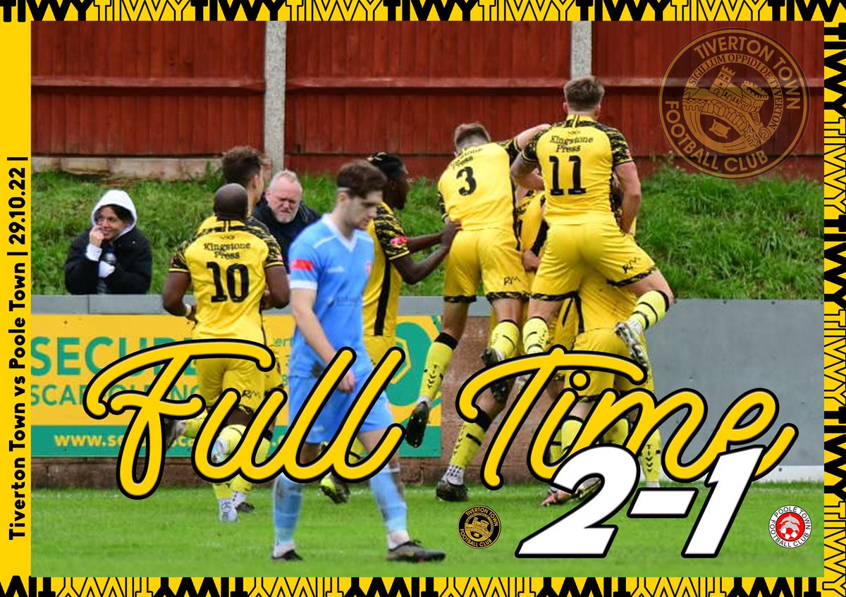 tivertontownfc's tweet photo. 🟡⚫ 𝙁𝙐𝙇𝙇 𝙏𝙄𝙈𝙀 ⚫🟡

🟨 TIVERTON 2-1 POOLE 🐬

COME ON THE BOYS!!!

#YellowBlackArmy 🟡⚫ https://t.co/fW340te2sh