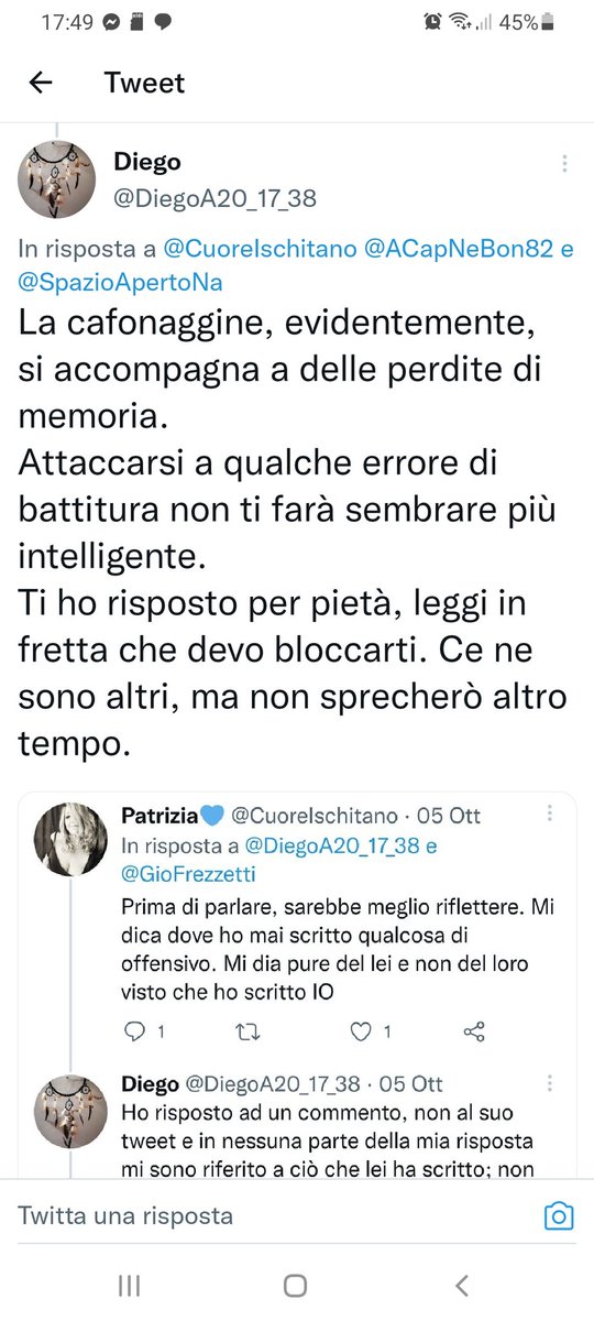 CuoreIschitano's tweet photo. Perché non mettere lo screen dove mi chiami NULLITÀ? Non giocava bene per te? Ah quanto disagio. .
#SpazioAperto o #Mentechiusa https://t.co/qpattIdBSP