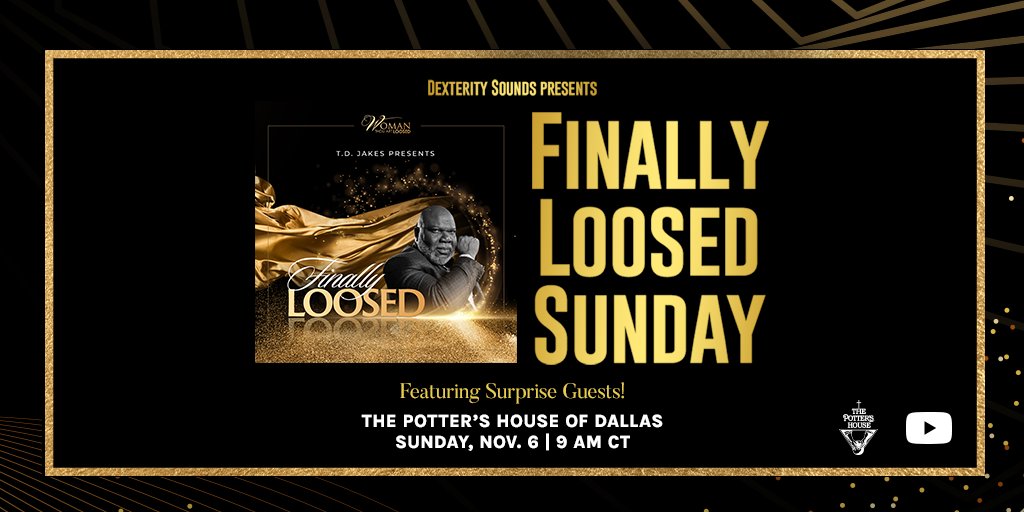 BishopJakes's tweet photo. Sunday, Nov. 6, is a “loosing” day, and @DexteritySounds is the key. Attend @TPHDallas for #FinallyLoosed Sunday to celebrate our @MyWTALConf album’s success and enjoy powerful worship along with special guests. Join us in person or at https://t.co/6TB6JThmtn https://t.co/L8lAnHfxuU