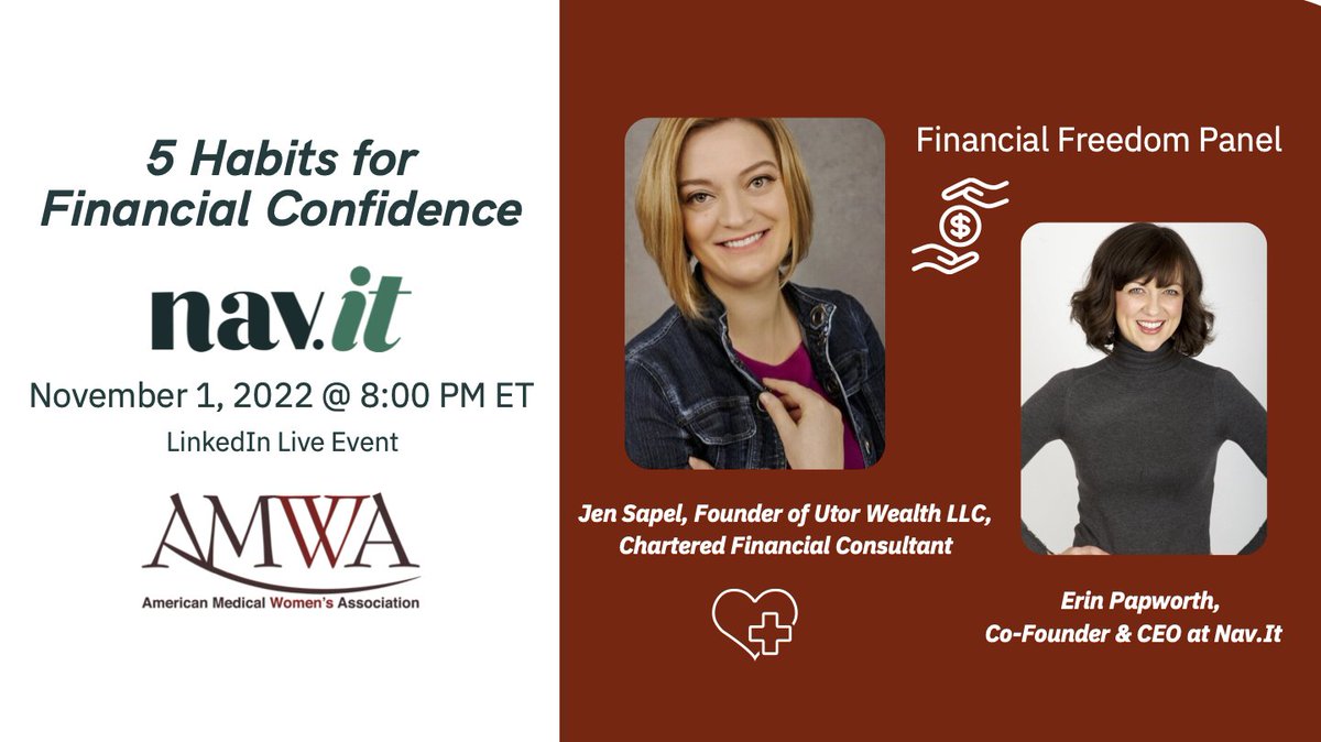 #WomenInMedicine - Join us 11/1 for 5 tips on Financial Confidence & learn more about @letsnavit app & community, which puts expert reports, educational resources & tools at your fingertips. Register for Tuesday's LinkedIn Live event: bit.ly/3VrwRig #MedTwitter