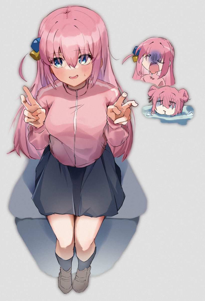 gotou hitori cube hair ornament pink jacket pink hair hair ornament jacket track jacket skirt  illustration images